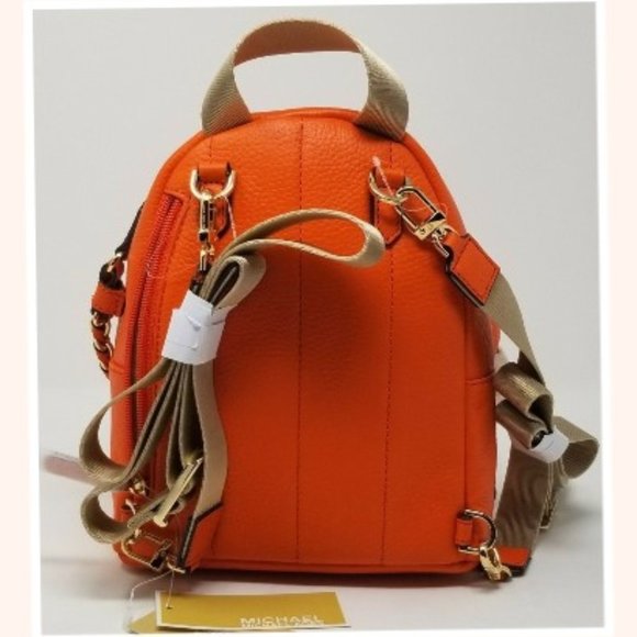 Michael Kors Slater Small Clementine Orange Pebbled Leather Convertible Backpack - Picture 4 of 8